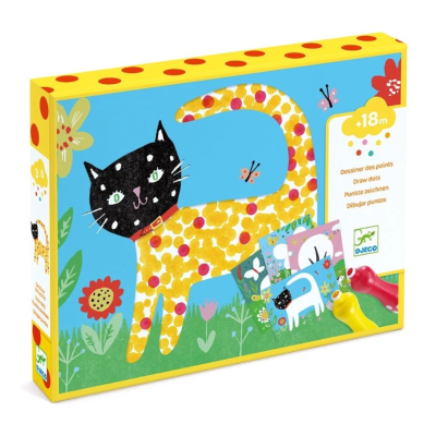 Caixa de brinquedo infantil com gato amarelo e fundo florido