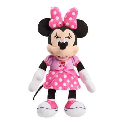 Pelúcia da Minnie com vestido rosa às pintas e laço cor-de-rosa