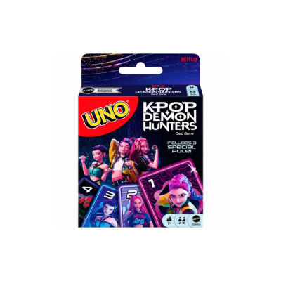 Embalagem do jogo de cartas UNO KPOP DEMON HUNTERS com personagens femininas e texto especial