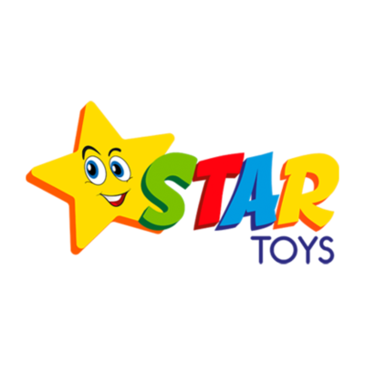 Logótipo colorido STAR TOYS com estrela amarela sorridente