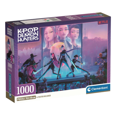 Caixa de quebra-cabeças KPOP DEMON HUNTERS com 1000 peças e poster.