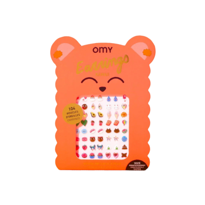 Conjunto de brincos infantis em cartão laranja formato urso