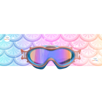 Óculos de natação rosa com lentes espelhadas em fundo colorido