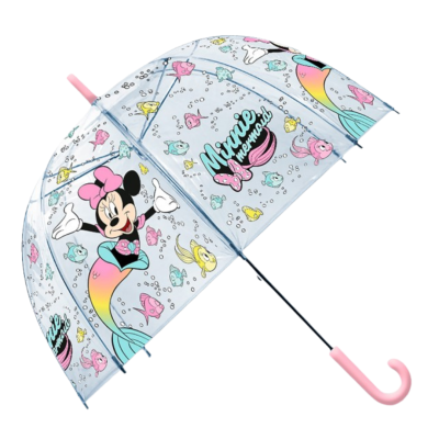 Guarda-chuva transparente com padrão da Minnie sereia e peixes coloridos