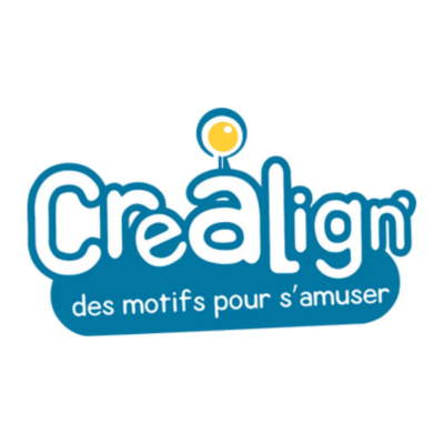 Logótipo Crealign com texto francês e elemento gráfico amarelo