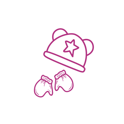 Gorro cor-de-rosa com orelhas e estrela acompanhado por luvas pequenas cor-de-rosa