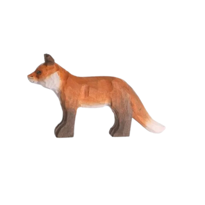 Estatueta de madeira de raposa pintada