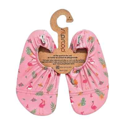 Sapatilhas cor-de-rosa com padrão de flamingos e folhas, tamanho 3 24-26