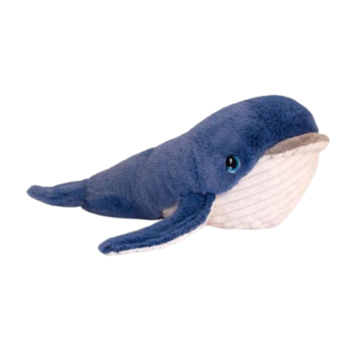 Pelúcia de baleia azul e branca