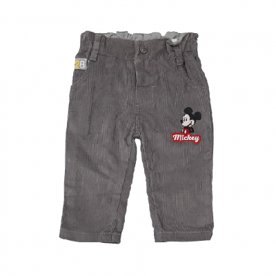 Calças infantis cinzentas de veludo cotelê com estampado do Mickey Mouse