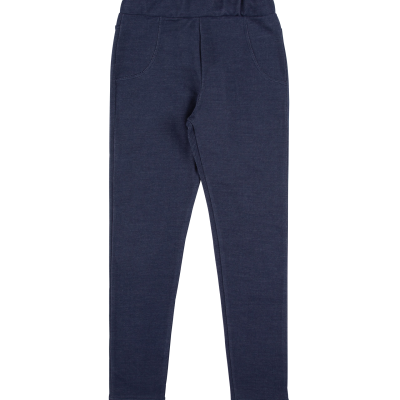 Calças azul escuro com elástico e bolsos frontais