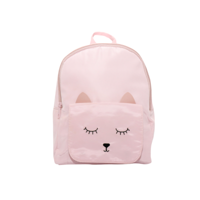 Mochila cor-de-rosa clara com bolso frontal de rosto de animal