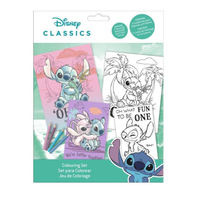 Conjunto para colorir Disney com personagens Stitch e lápis de cor