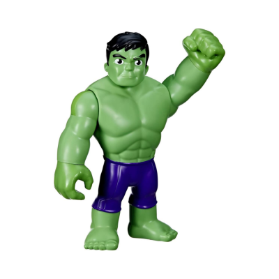 Boneco do Hulk verde com calções roxos e braço levantado