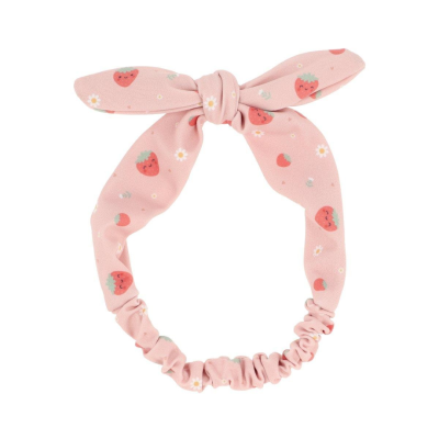 Elástico de cabelo rosa com padrão de morangos e flores