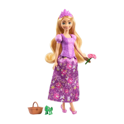Boneca princesa de vestido lilás e rosa com coroa e acessórios