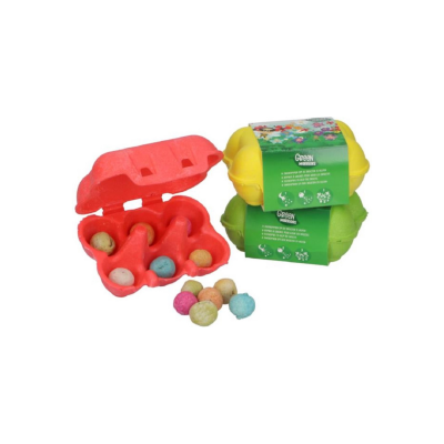 Embalagens coloridas de cartão com bolas coloridas e textura rugosa