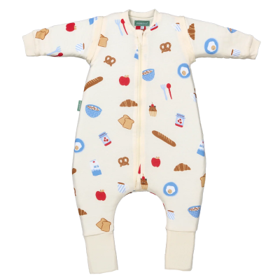 Pijama de bebé creme com estampados de alimentos