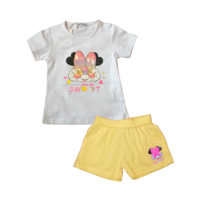 Conjunto roupa infantil t-shirt branca com coelho e cal\u00e7\u00f5es amarelos