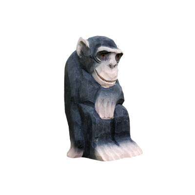 Figura decorativa de macaco em madeira pintada cinza e branco