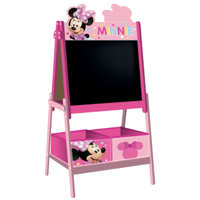 Quadro infantil de madeira rosa com lousa e decoração Minie Mouse