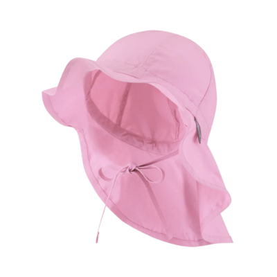 Chapéu infantil rosa com aba larga e cordão ajustável