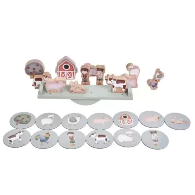 Jogo de balança em madeira com figuras de animais e pessoas da quinta