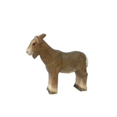 Figurinha de cabra em madeira pintada castanha e branca