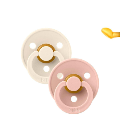 Chupetas BIBS bege claro e rosa pastel com detalhe dourado
