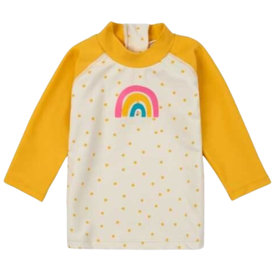 Camisola de criança com padrão de bolinhas e arco-íris
