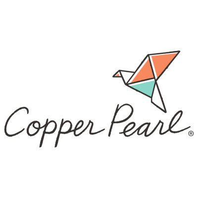 Logótipo Copper Pearl com pássaro origami colorido