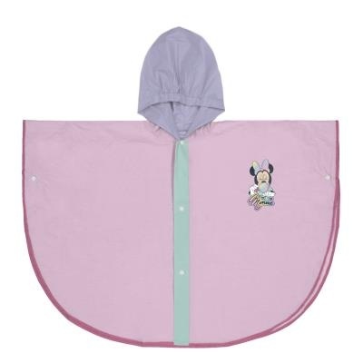 Capa de chuva cor-de-rosa claro com capuz cinzento e estampa da Minnie