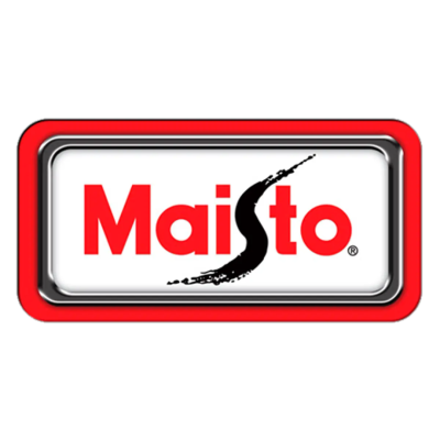 Logótipo Maisto em vermelho e preto com contorno vermelho e prateado