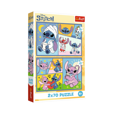 Caixa de puzzle 2x70 peças Disney Stitch com personagens coloridos