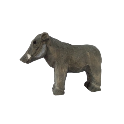 Escultura de hipopótamo cinzenta feita de madeira com textura esculpida