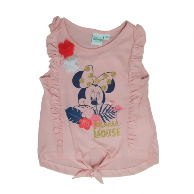 Camisola rosa para criança com estampa da Minnie Mouse e detalhes de folhos