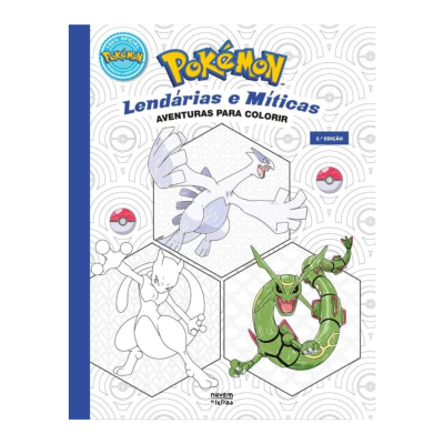 Capa de livro para colorir Pokémon com personagens Lugia, Mewtwo e Rayquaza