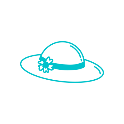 Chapéu de sol azul turquesa com aba larga e flor decorativa