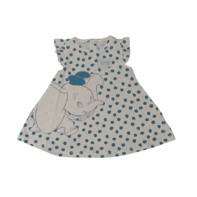 Vestido de bebé branco com bolas azuis e estampa do Dumbo