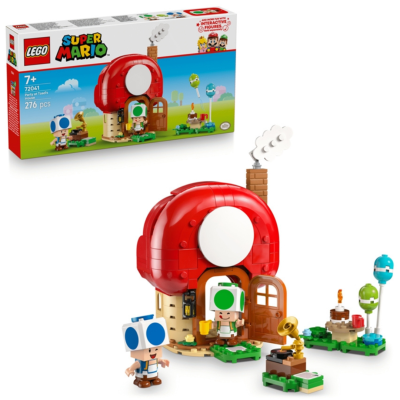 Jogo LEGO Super Mario casa cogumelo vermelha com figuras Toad e acessórios coloridos