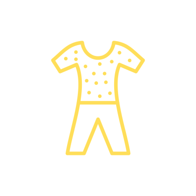 ícone de roupa amarela com padrão de bolas, fundo branco