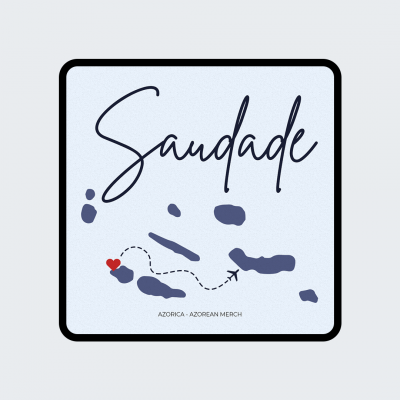 Ilustração com a palavra Saudade, ilhas, avião e coração vermelho