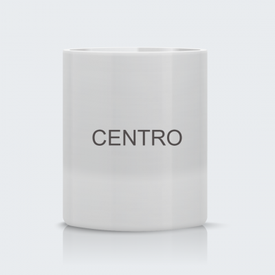 Copo branco cilíndrico com a palavra CENTRO impressa