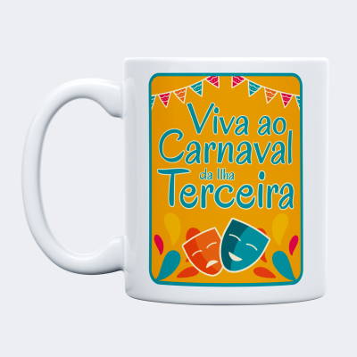 Caneca branca com design de Carnaval da Ilha Terceira