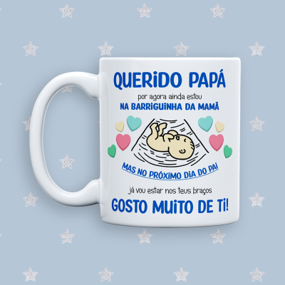 Caneca branca com texto e ilustração de ultrassom para o Dia do Pai