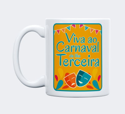 Caneca branca com design de Carnaval da Ilha Terceira