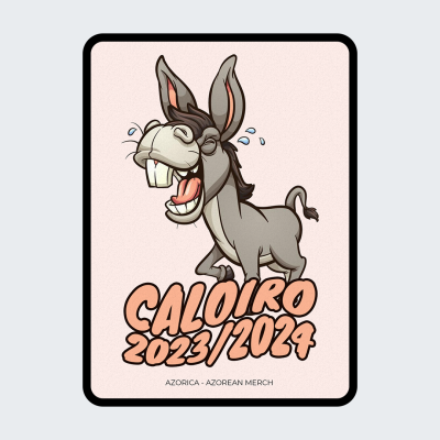 Desenho animado de um burro cinzento com texto caloiro 2023/2024