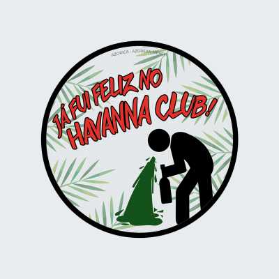 Círculo com padrão de folhas, texto vermelho e silhueta preta vomitando verde