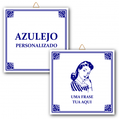 Azulejos personalizados quadrados azuis com texto e desenho vintage