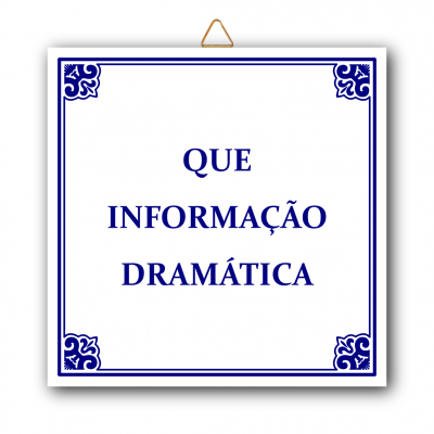 Placa decorativa branca com moldura e texto azul